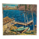 Oil on canvas "Rowboats on the dock"