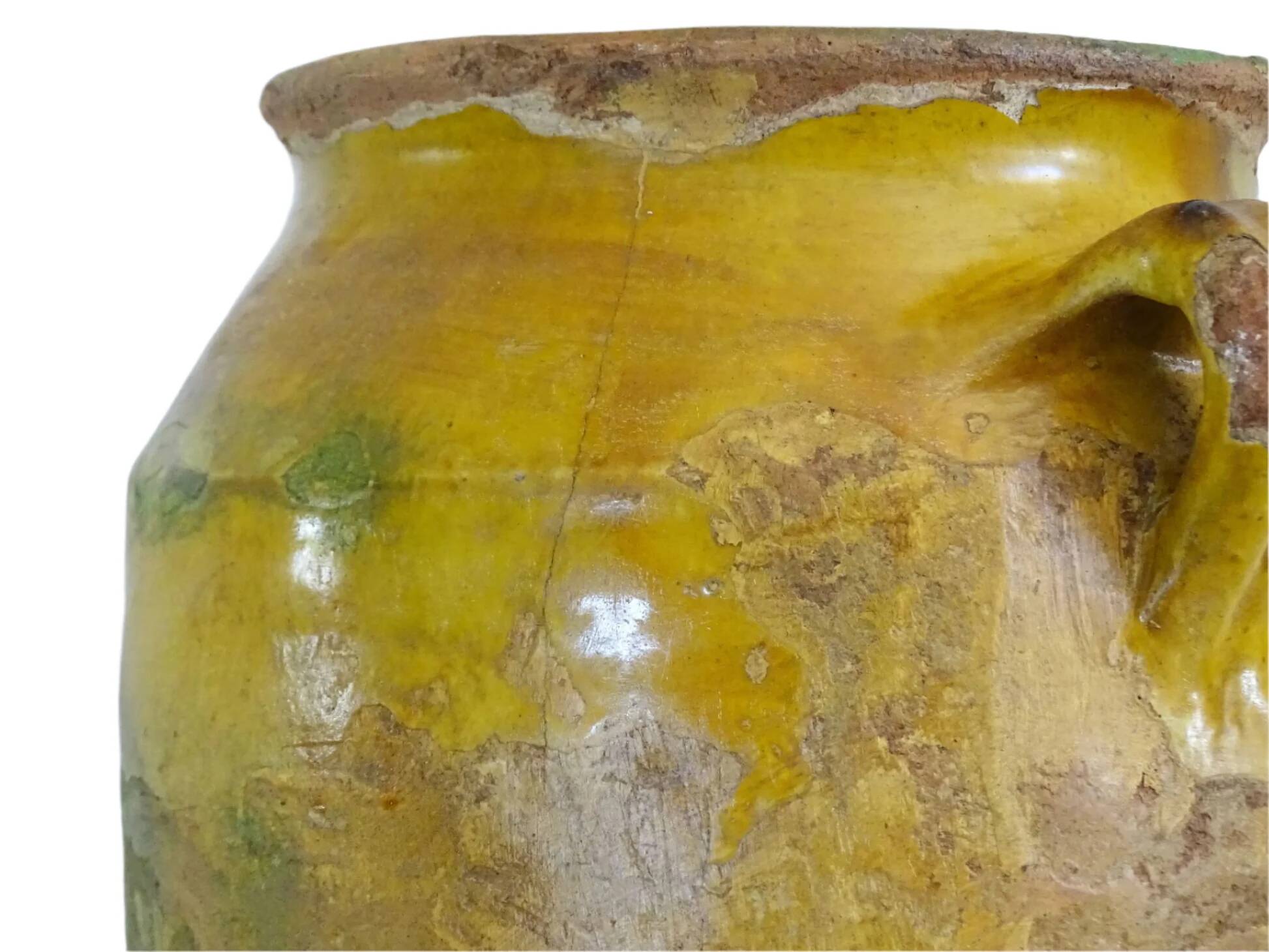 Grand pot à confit ancien français à glaçure jaune