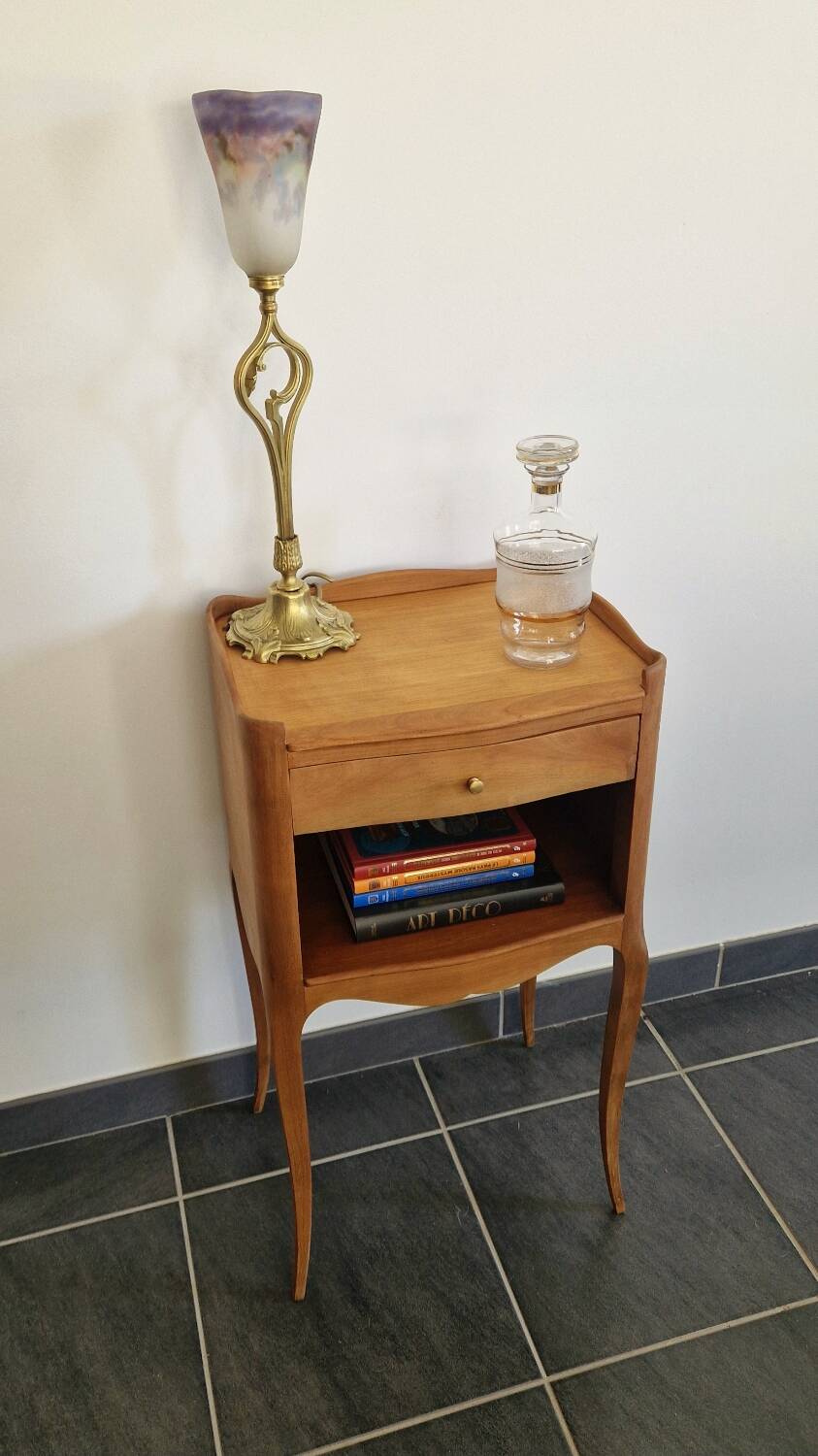 Solid cherry bedside table - Louis XV style - Signed DR