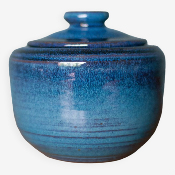 Pot with blue ceramic lid signed Pierre Grau Argeles sur Mer