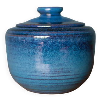 Pot with blue ceramic lid signed Pierre Grau Argeles sur Mer