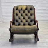 1950s, Chesterfield rocking chair, furniture leather, teak wood.