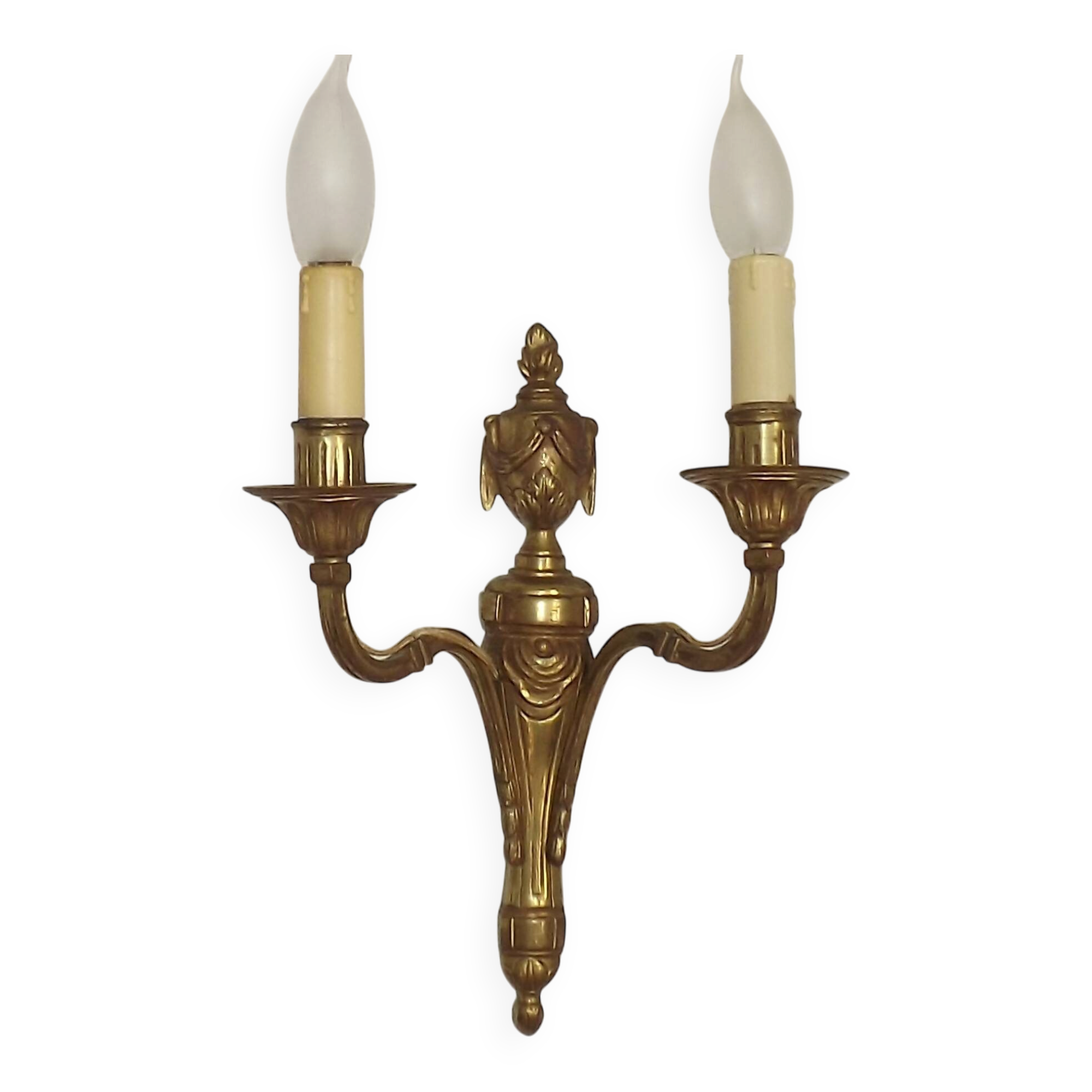 Large Bronze French Double Light Empire Wall Sconce with Urn Detail