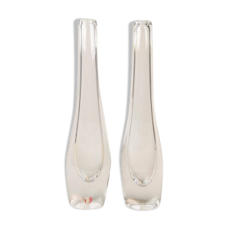 Pair of Midcentury vases by Nils Landberg, Orrefors, circa 1950.