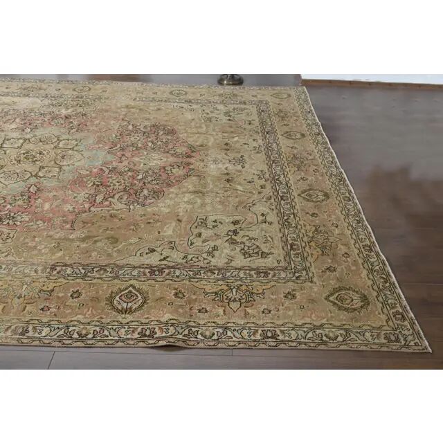 1970s Vintage Persian Handmade Wool Green Area Rug 285x390