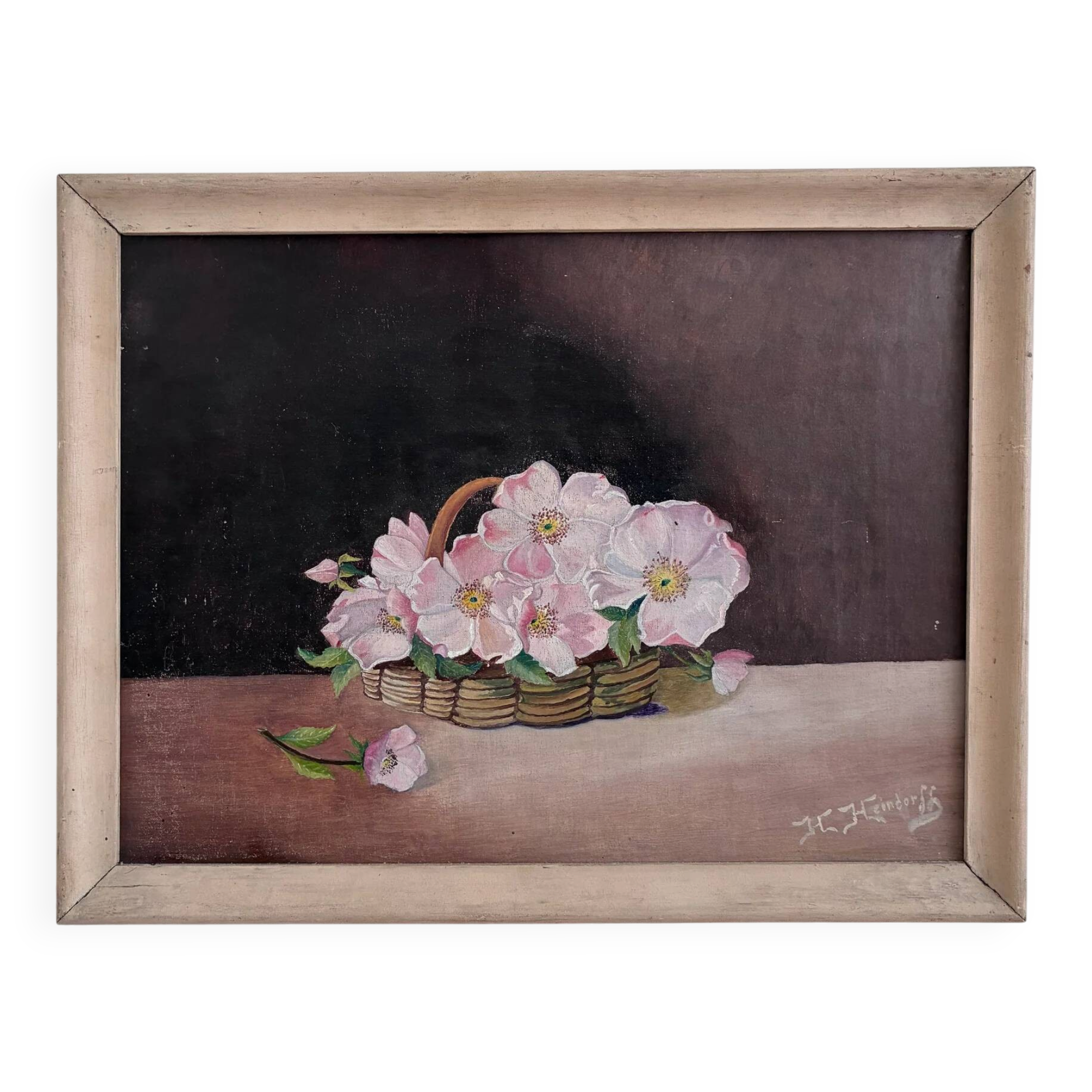 Vintage original flower oil painting, floral still life art