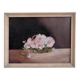 Vintage original flower oil painting, floral still life art