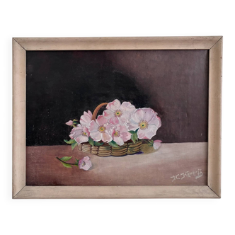 Vintage original flower oil painting, floral still life art