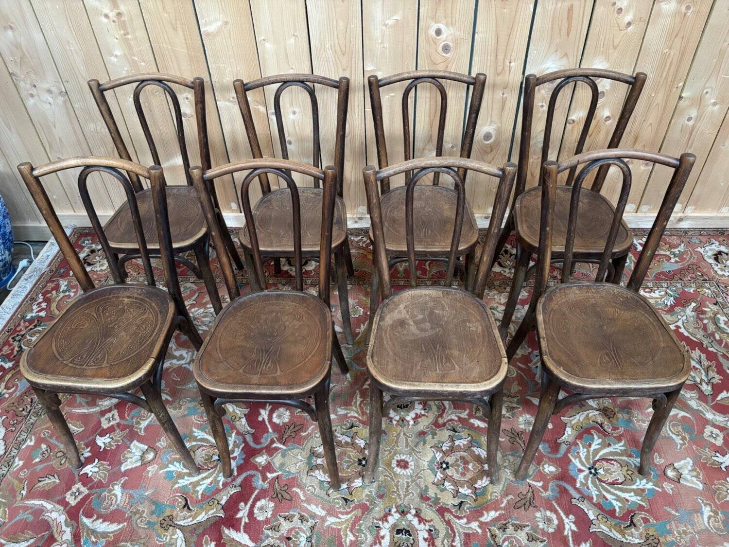 8 Bistro Chairs Baumann Curved Wood Art Nouveau – Early 20th Century