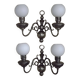 Pair of vintage French silvered Flemish wall sconces, double, with white glass shades 5006.