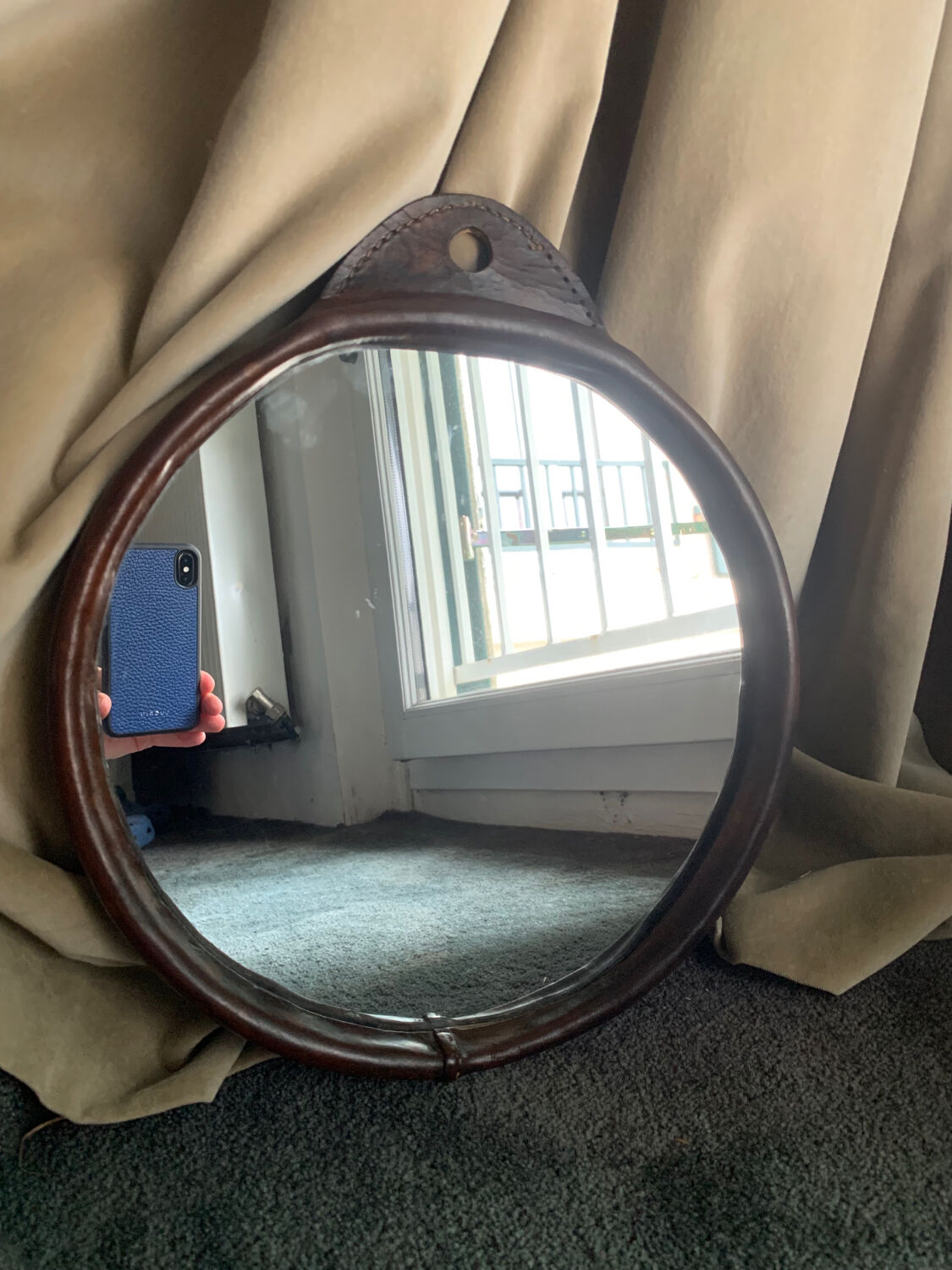 Vintage leather mirror 1940/50 in the spirit of Adnet