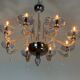 Venetian chandelier in two-tone grey/blue Murano glass with gilding, circa 1990.