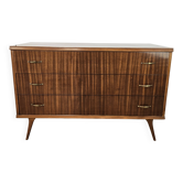 Commode en noyer avec poignées en laiton, années 1950