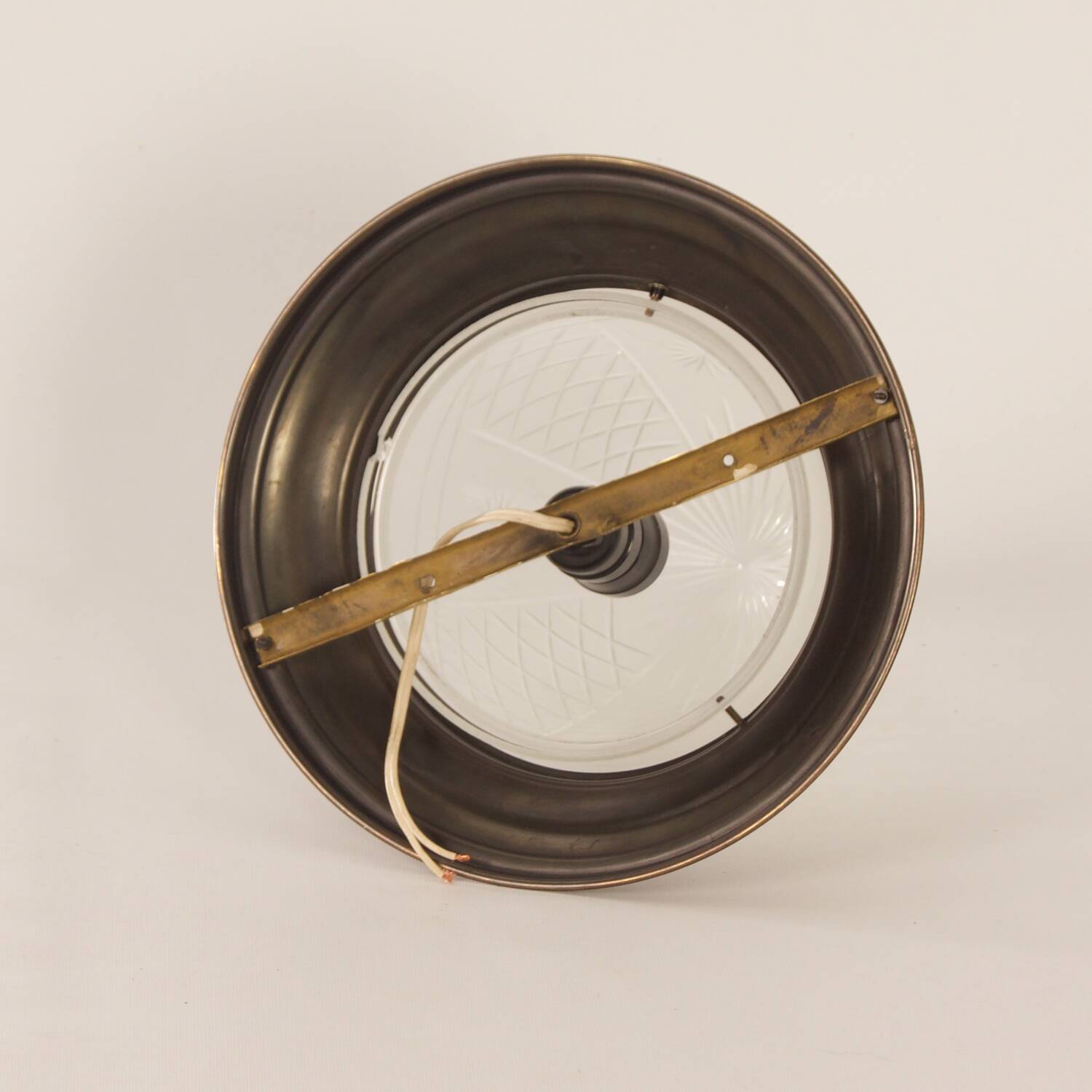 Large art deco ceiling lamp with brass base and cut glass, 1930s