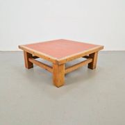 Brutalist Oak Coffee Table with Terracotta Tiles, 1950s
