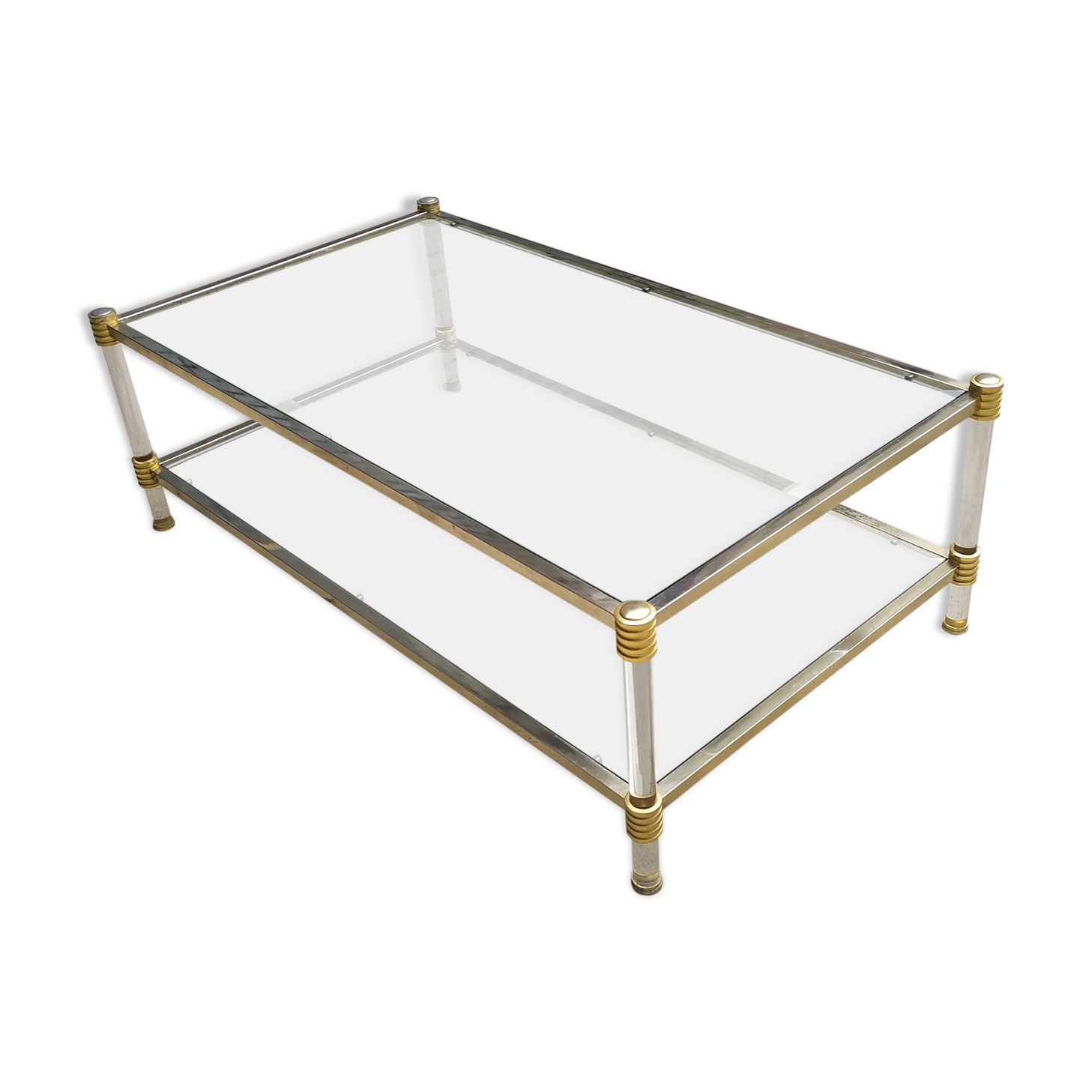 Table basse double plateau verre vintage