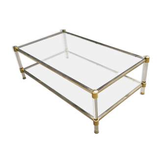 Table basse double plateau verre vintage