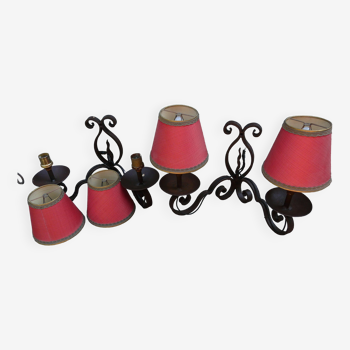 Pair of wrought iron wall lamps