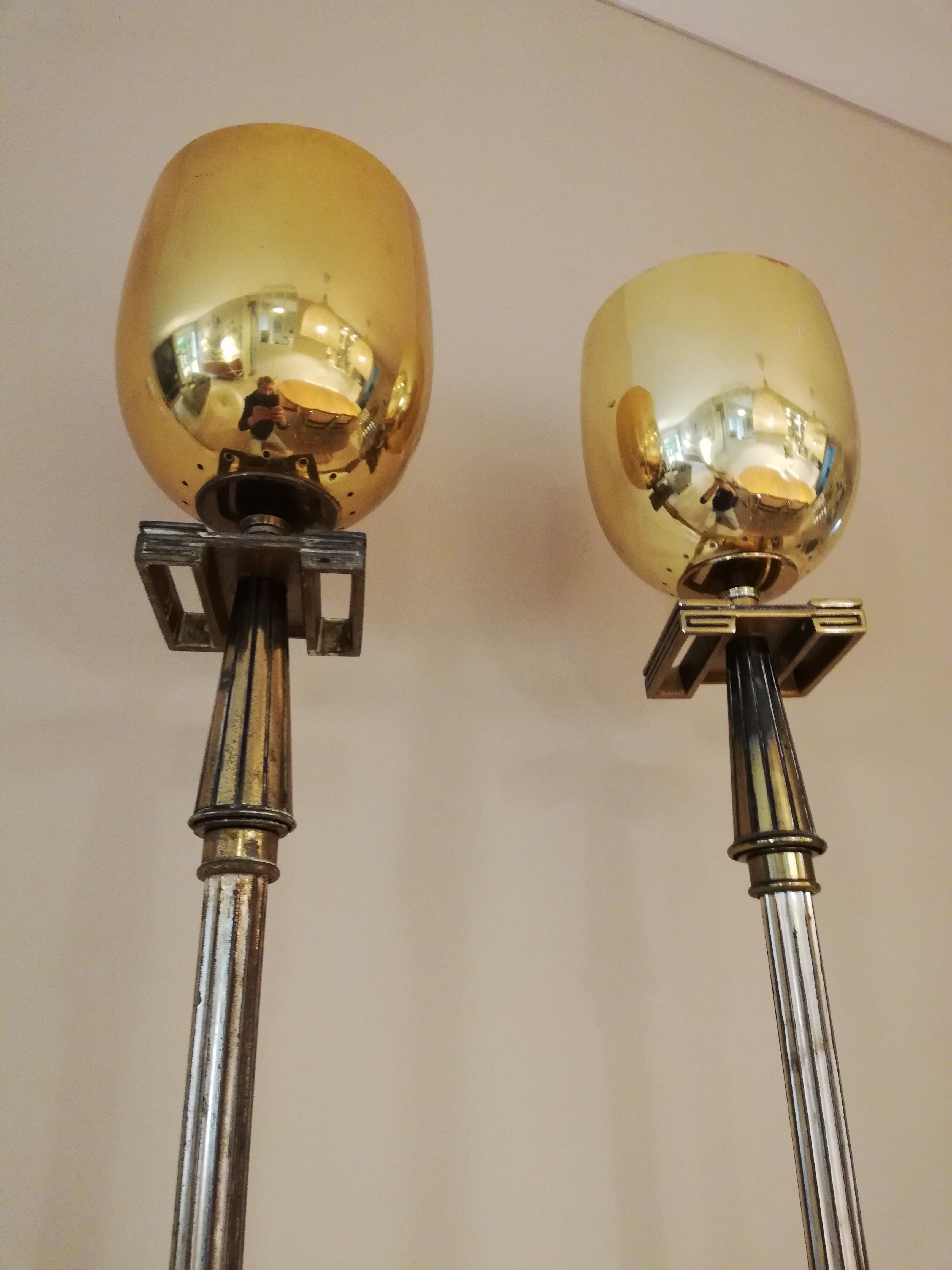 Pair of milked art deco metal lampposts