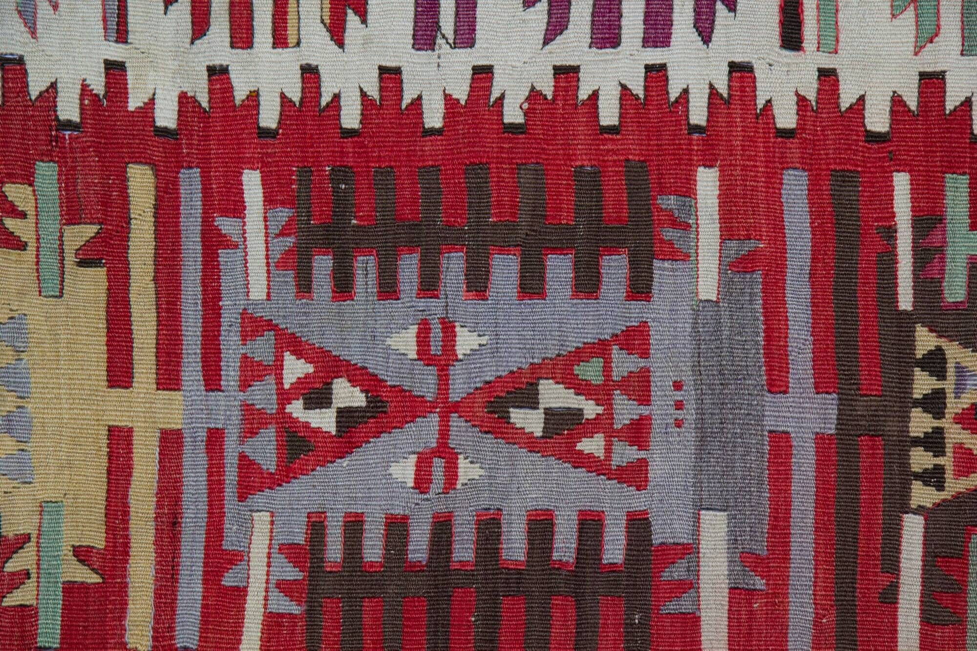Turkish Kilim Runner 1890s, Handmade Wool Tribal Geometric Rug 390x163cm