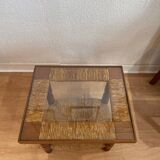 Wood, straw and glass side table, circa 1950