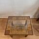 Wood, straw and glass side table, circa 1950