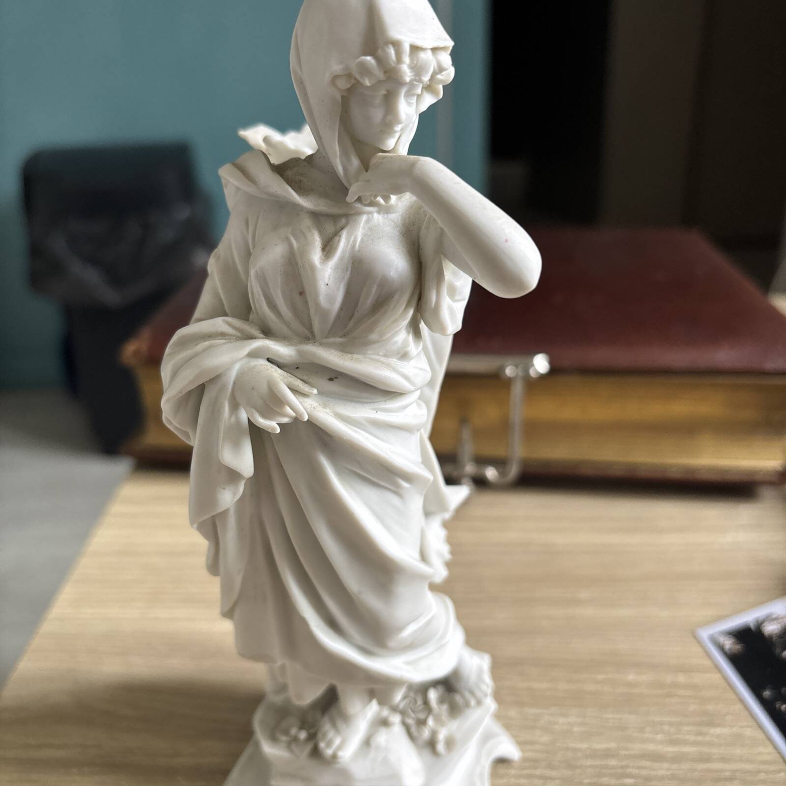 Biscuit Porcelain Flower Vase Statue Volkstedt Art Nouveau Lady, c. 1900