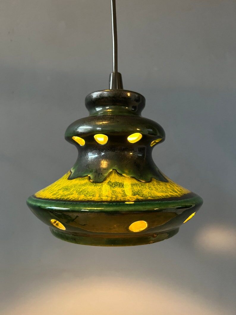 Green pendant lamp west Germany ceramic Fat Lava