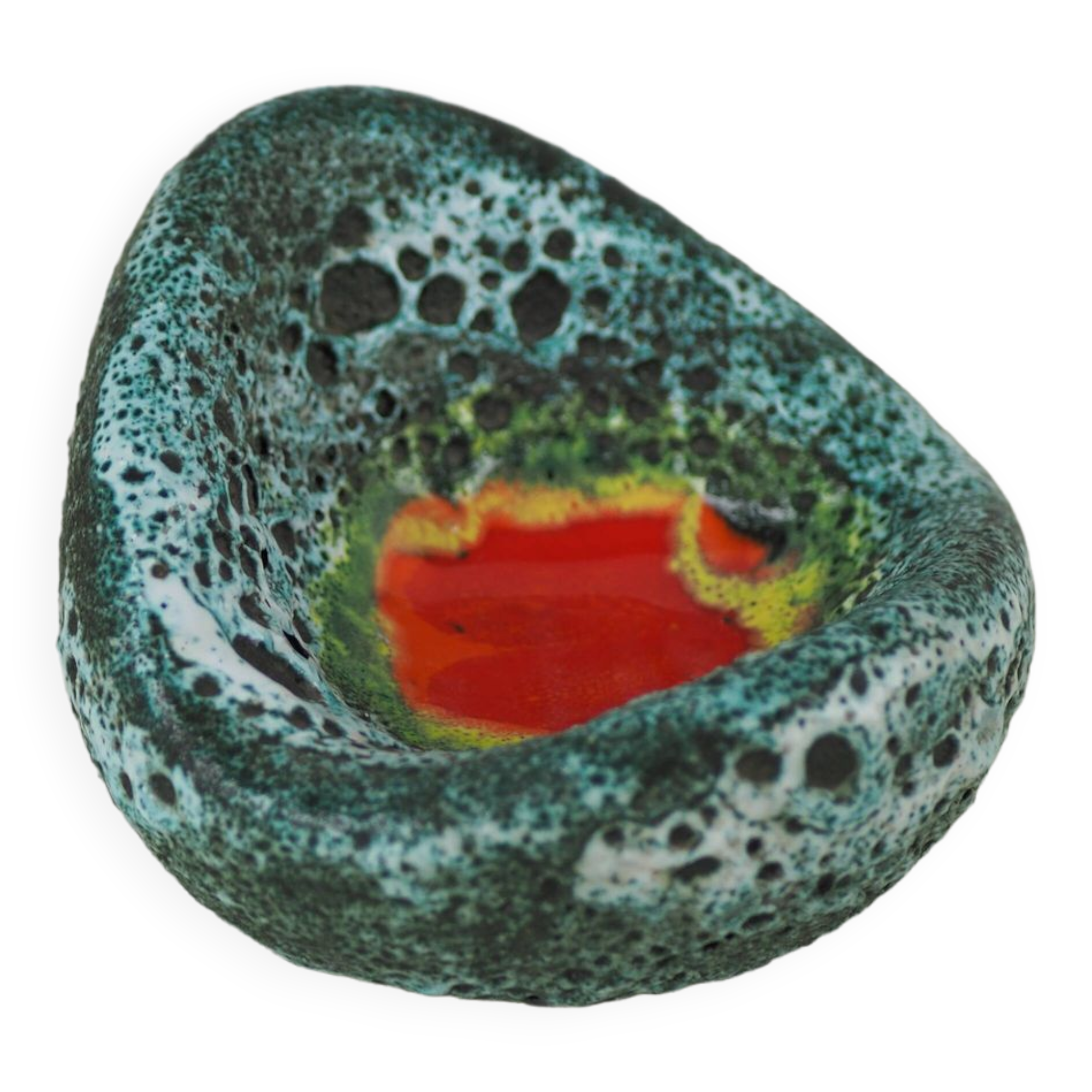 Lava and cyan foam enamel ashtray - Fat lava ceramic - 60s - 70s