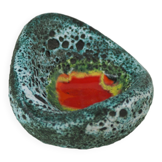 Lava and cyan foam enamel ashtray - Fat lava ceramic - 60s - 70s