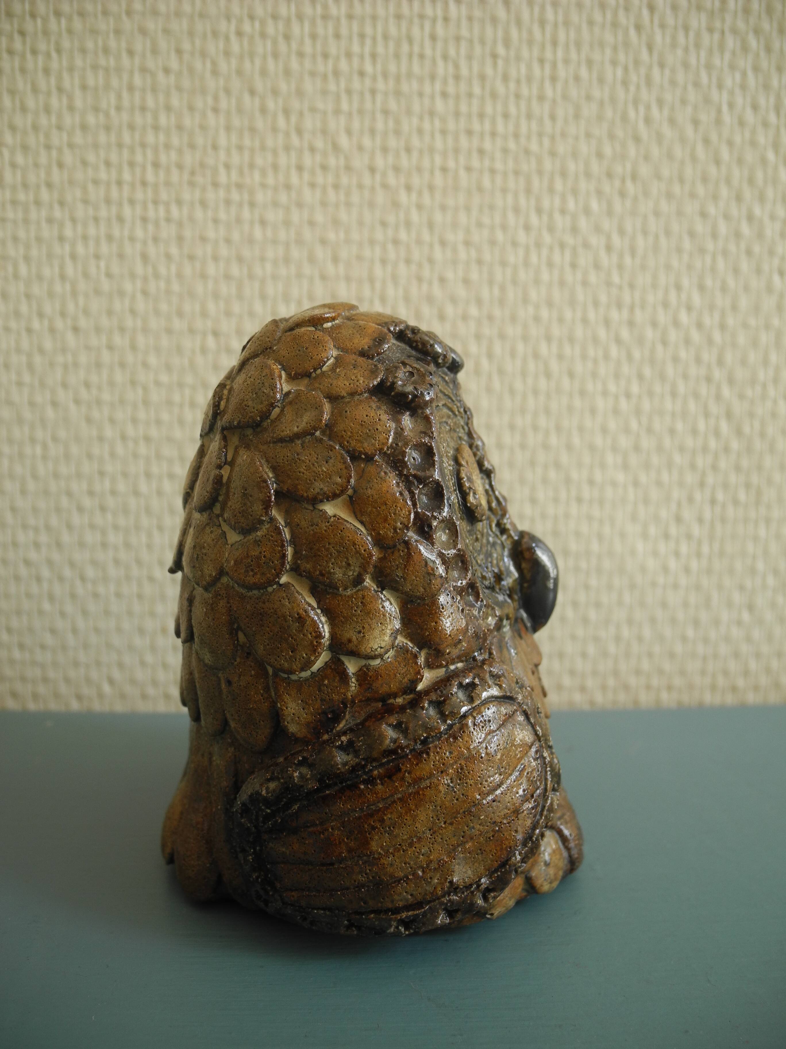 Ancienne sculpture chouette céramique terre cuite old ceramic owl statuette