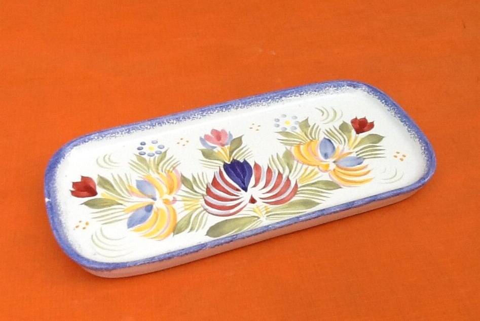Butter tray earthenware hb henriot quimper france floral decoration