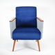 Vintage armchair 60s, DDR, renovation, velvet, houndstooth, blue