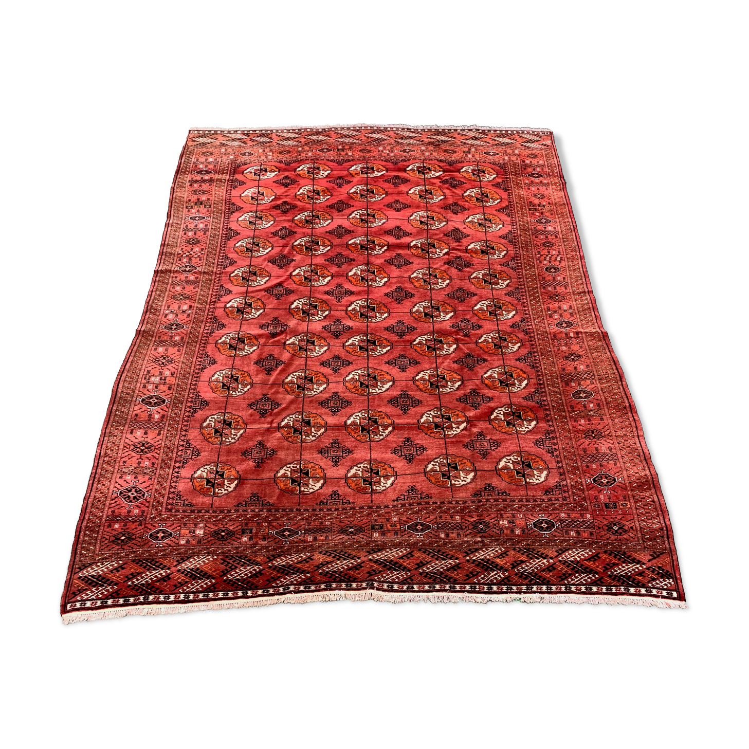 Antique turkmen tekke main carpet, 280x230 cm turkoman bokhara red black beige