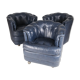 Suite of 3 small armchairs in midnight blue leather with castors