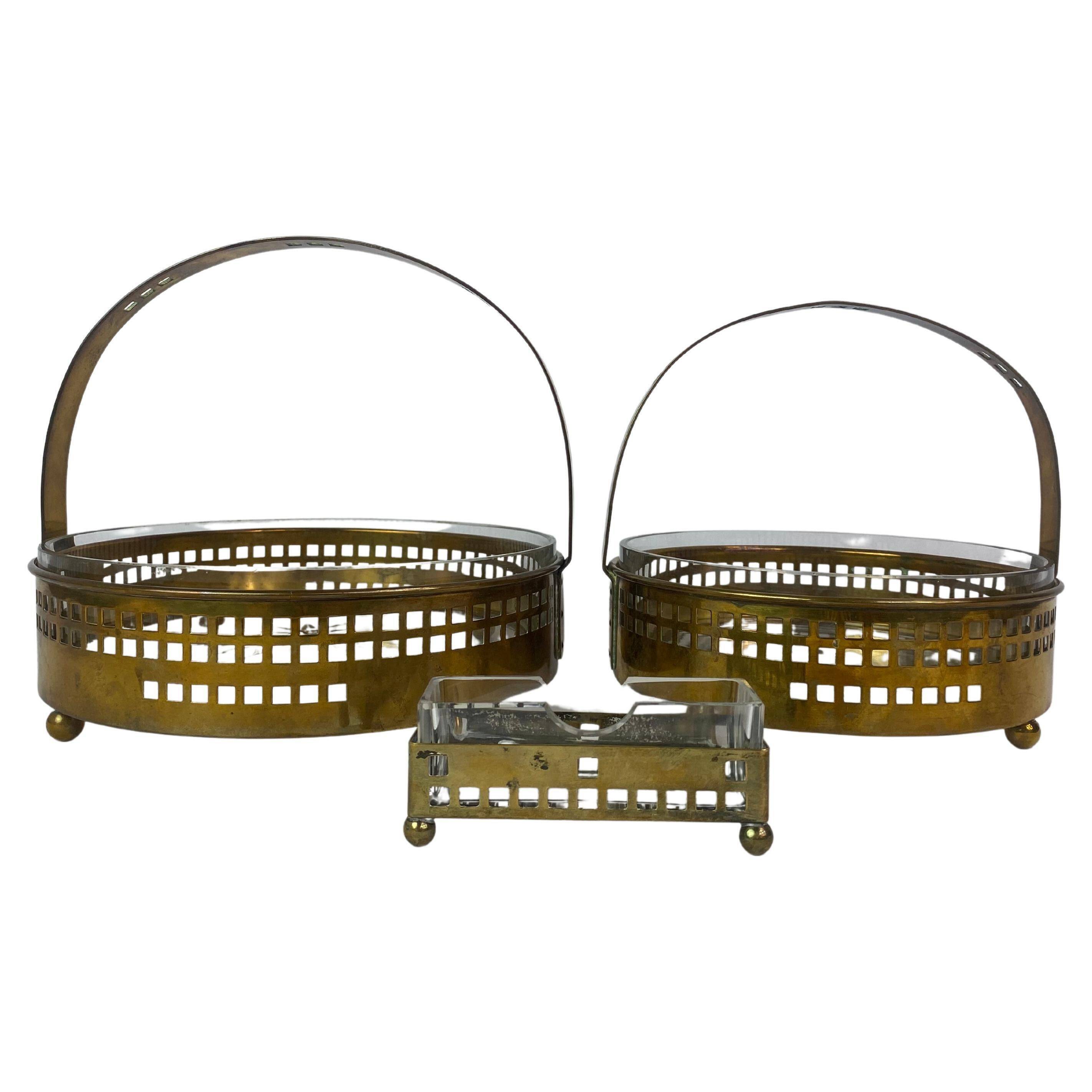 Secessionist brass baskets and toothpick holder by Hans Ofner/Josef Hoffmann