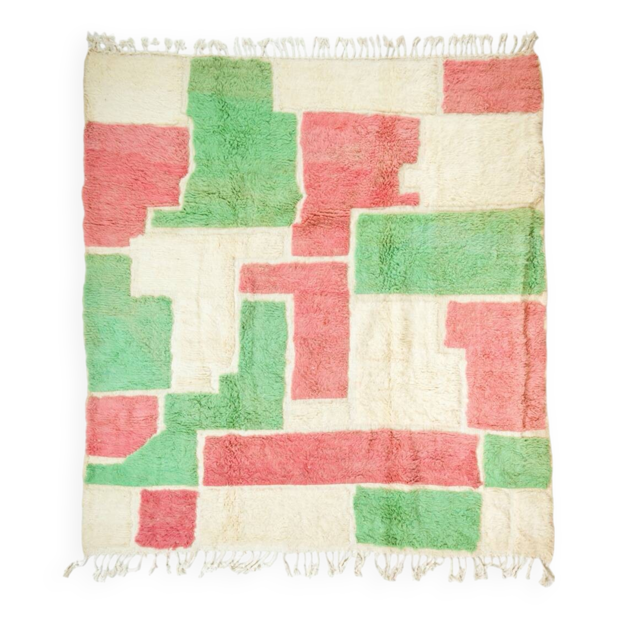 Moroccan Berber rug in green and pink.