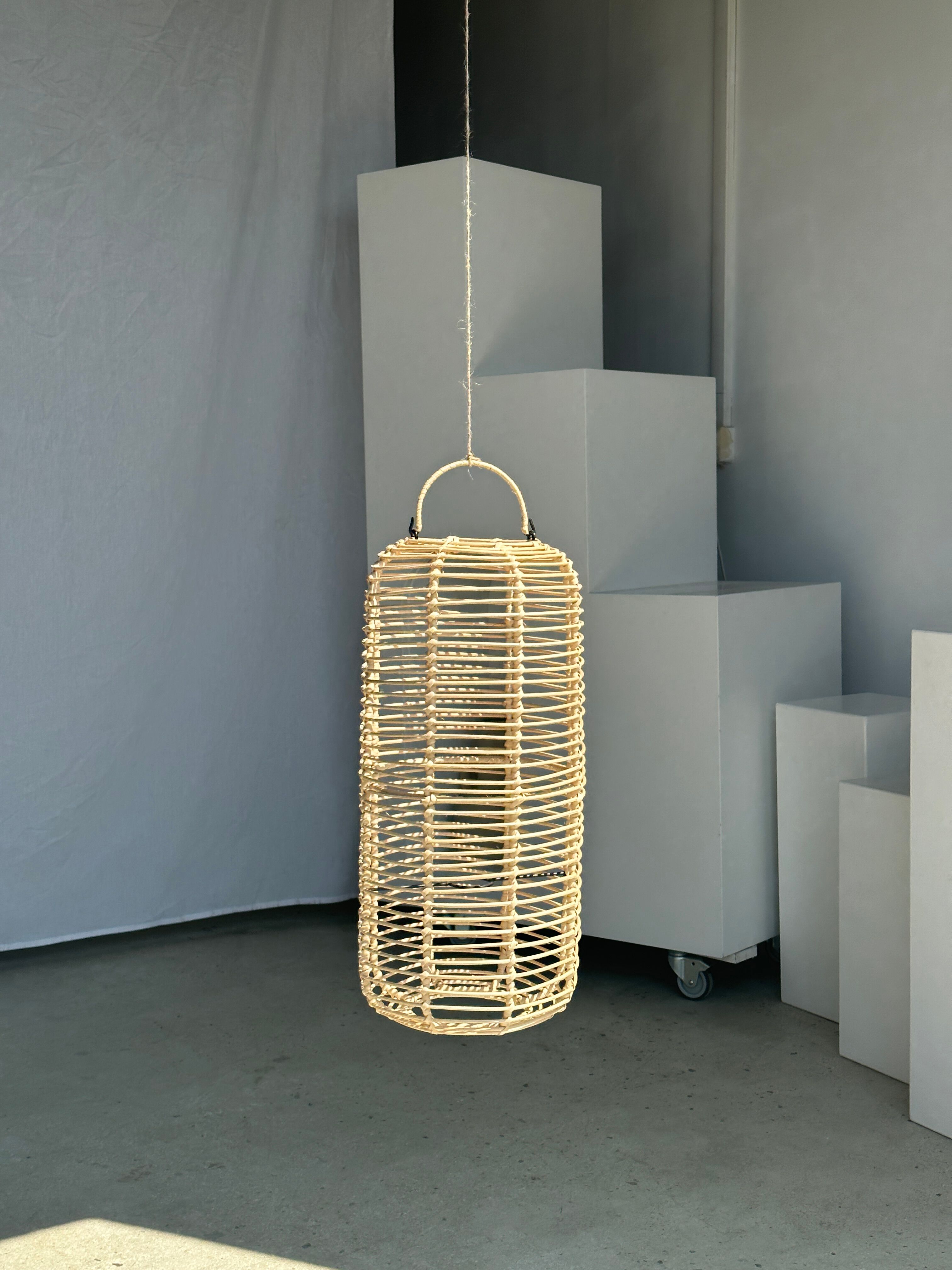 Large lantern-shaped rattan pendant lamp H50 D24