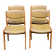 4 Baumann Scandinavian chairs, solid wood and beige leather, 1960