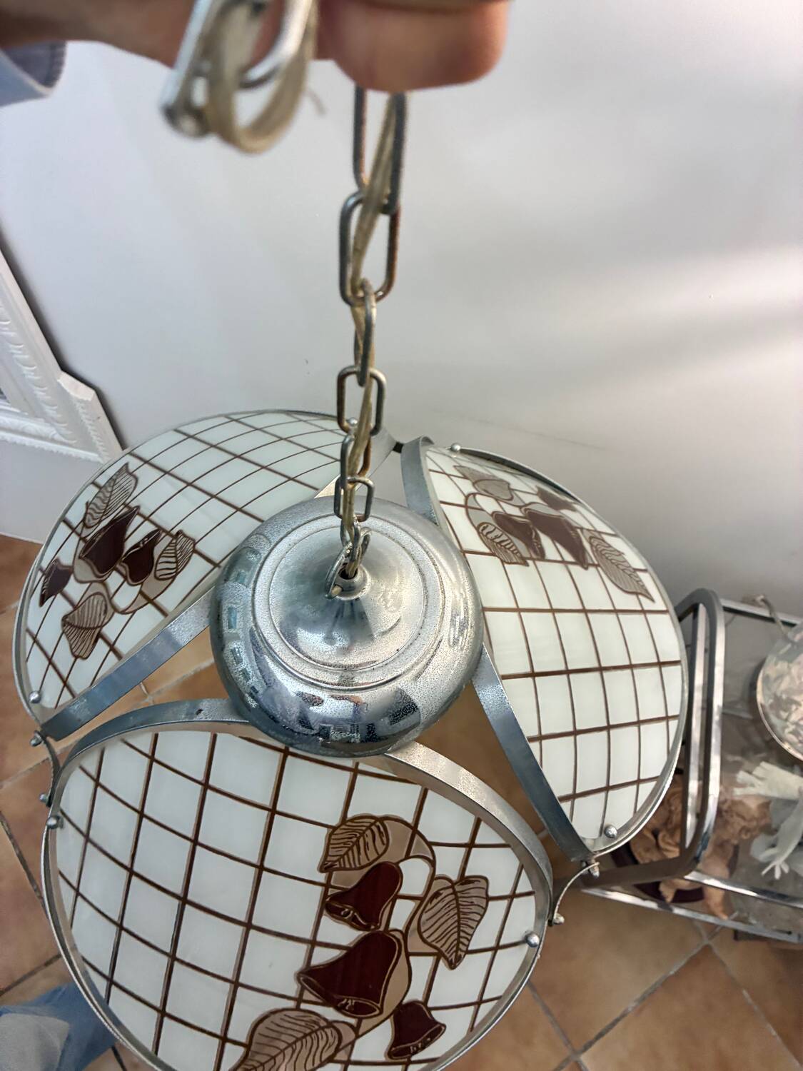 Vintage steel/glass suspension from the 50s/60s.