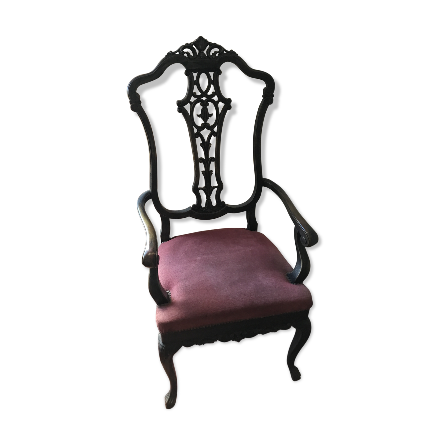 Fauteuil de style chippendale en bois patiné