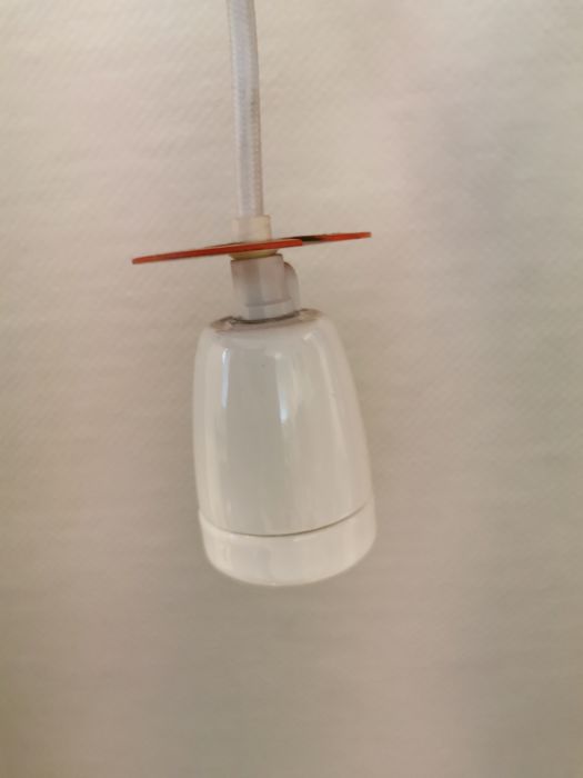 Older ph 4/3 ceiling lamp, in white, with original orange hanging disc.