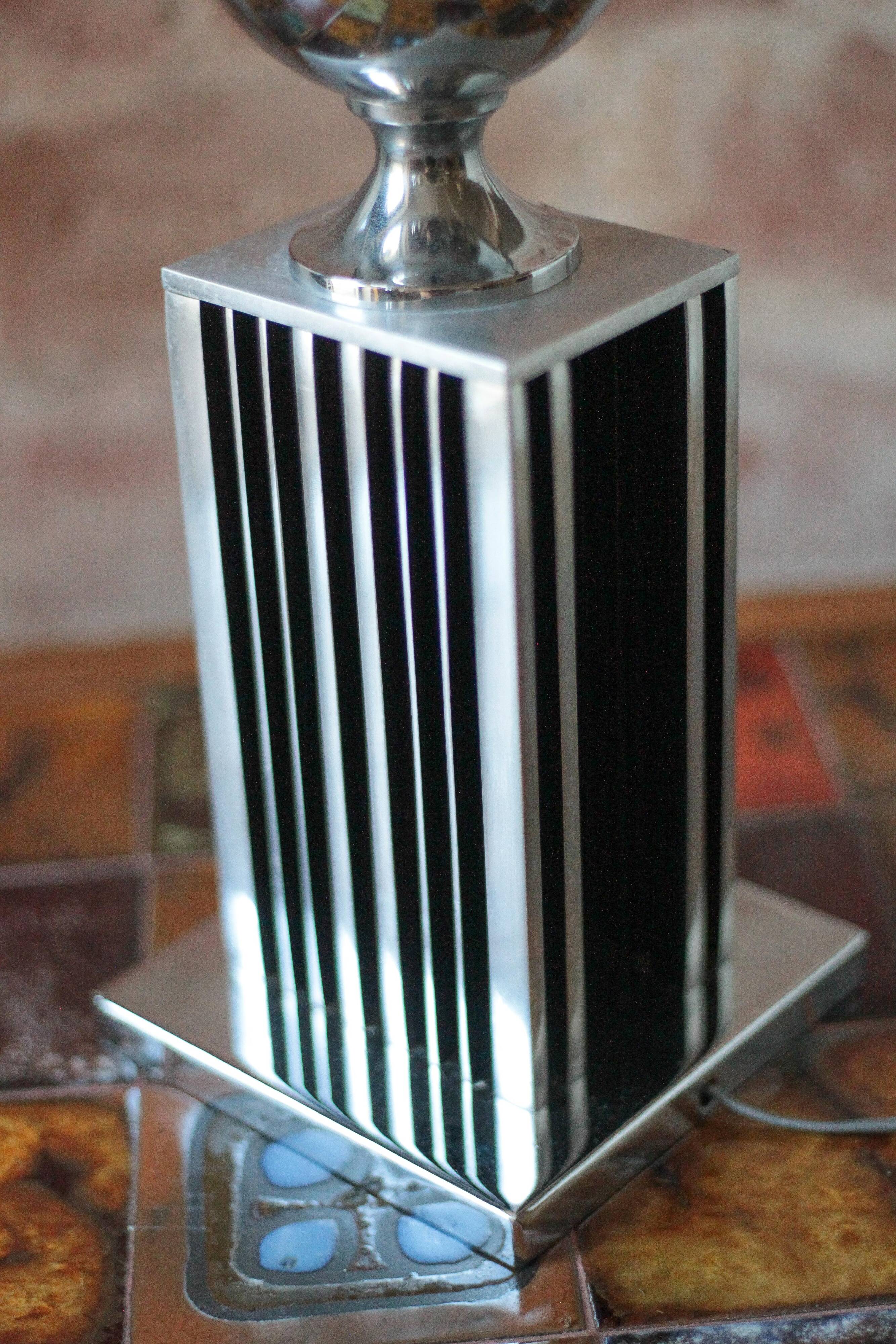Large floor lamp from Maison Barbier, chrome Bauhaus design lamp.