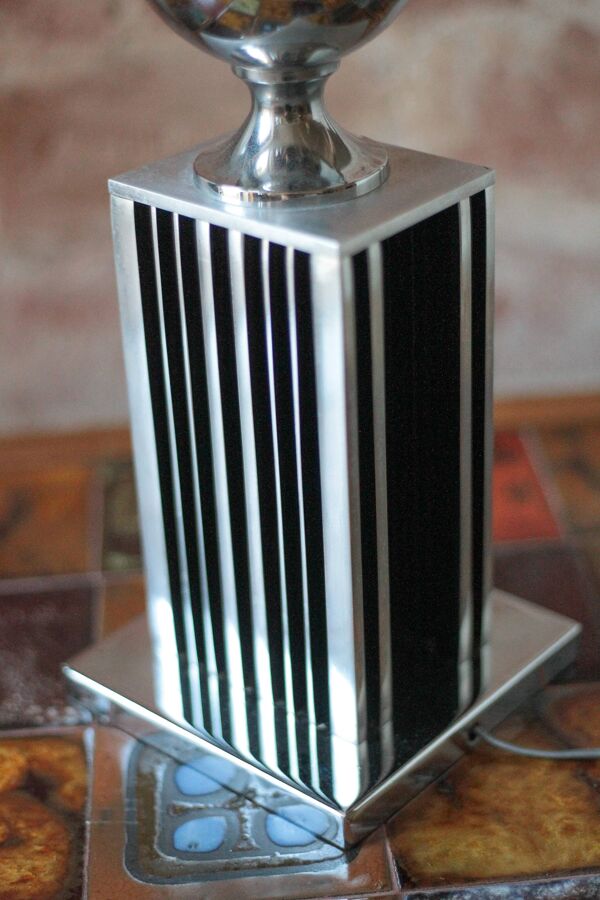 Grand pied de lampe de la Maison Barbier, lampe chromée design Bauhaus
