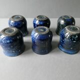 Set of 6 cups in blue enamelled stoneware