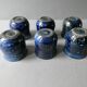 Set of 6 cups in blue enamelled stoneware
