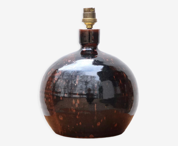 Pied de lampe " boule " marron en grès de la Borne, années 70