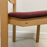 Scandinavian style oak and burgundy chair without armrests