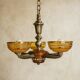 Petitot Art Deco Chandelier – 5 lights – Wood, metal and amber glass, 1920