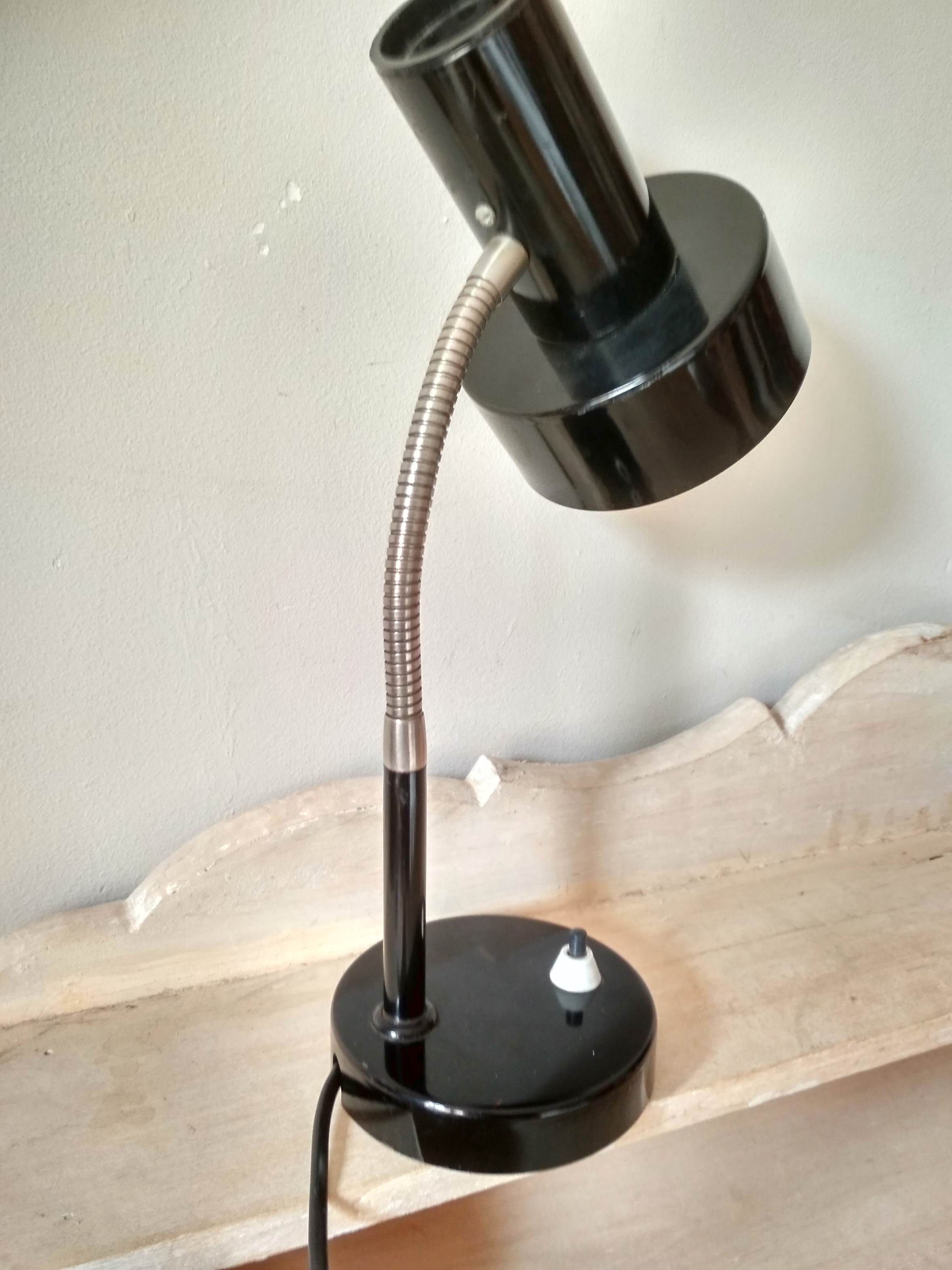 Articulated desk lamp 70' years metal black and flexible silver